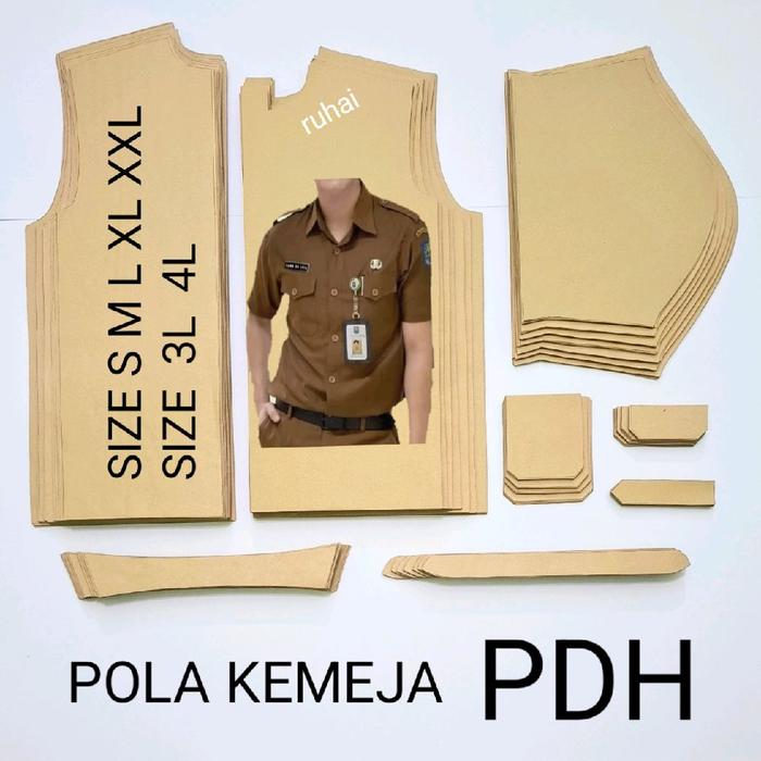 POLA KEMEJA PDH PRIA LENGAN PENDEK 5 & 2 UKURAN size S M L XL XXL DAN 3L 4L