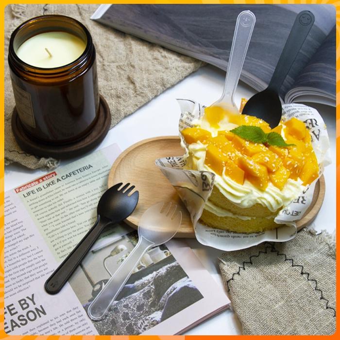 Sendok Garpu Dessert Plastik 2in1 Spoon Spork 2 in 1 Premium 50 pcs