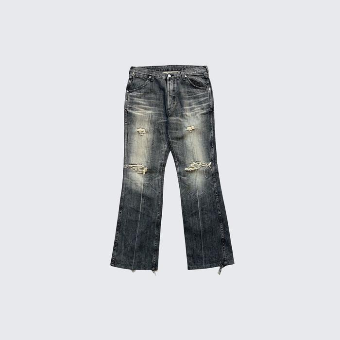 Black Washed Vintage Wrangler Sanforized Distressed Bootcut Denim Pants - Unisex - 33