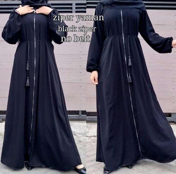 Abaya Gamis Hitam Syari Fashion Muslim Wanita Remaja Maxi Dress Saudi Arab Ziper Yaman By Hijami Gro