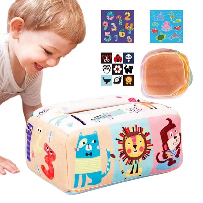 Kids Tissue Box Sensory Toy Cloth Tissues Soft Montessori Fabric Toy