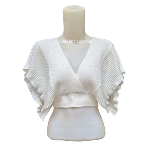 Atasan crop outer rompi rajut wanita/vest knit ruffle pinay