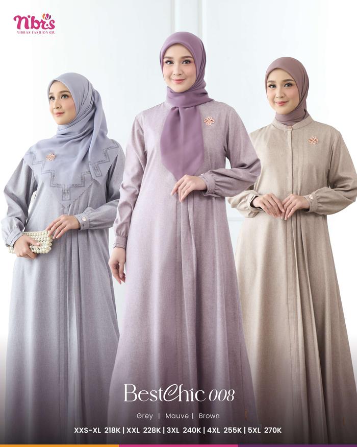 Nibras Gamis Bestchic 008 Grey Abu Silver Brown Coklat Mauve Ungu Pastel Baju Muslimah Panjang Syari