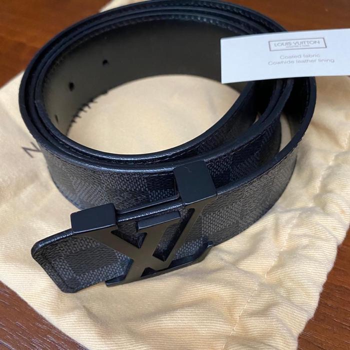 LV Belt Kulit Hitam dengan Desain X Elegan untuk Pria - Ori