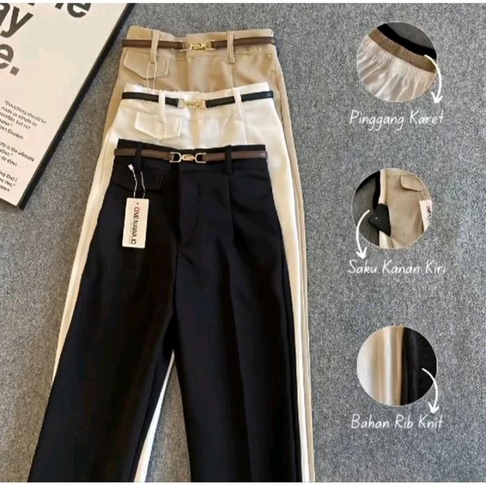 Hnmore-Oro Pants Knit Premium Celana Kulot Panjang 100cm - Celana Panjang Wanita Korea Style - Hitam