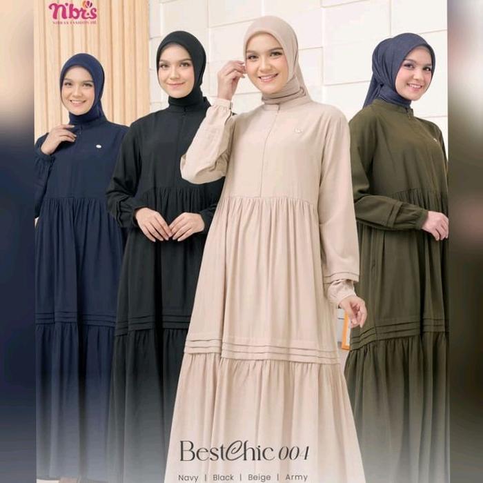Nibras Gamis Terbaru Bestchic 004 Warna Coklat Beige Hijau Army Biru Navy Hitam Black Polos Bahan Ra