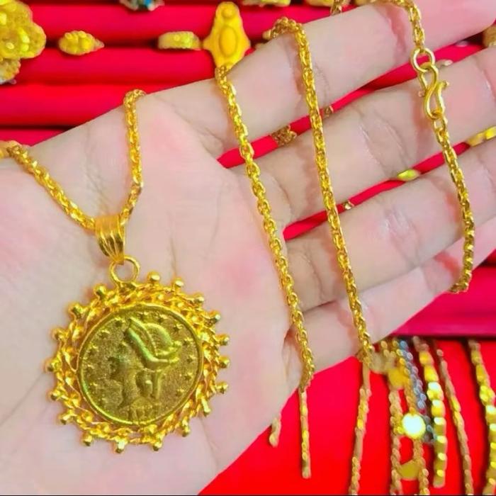 Kalung ringgit matahari lapis emas balut kristal