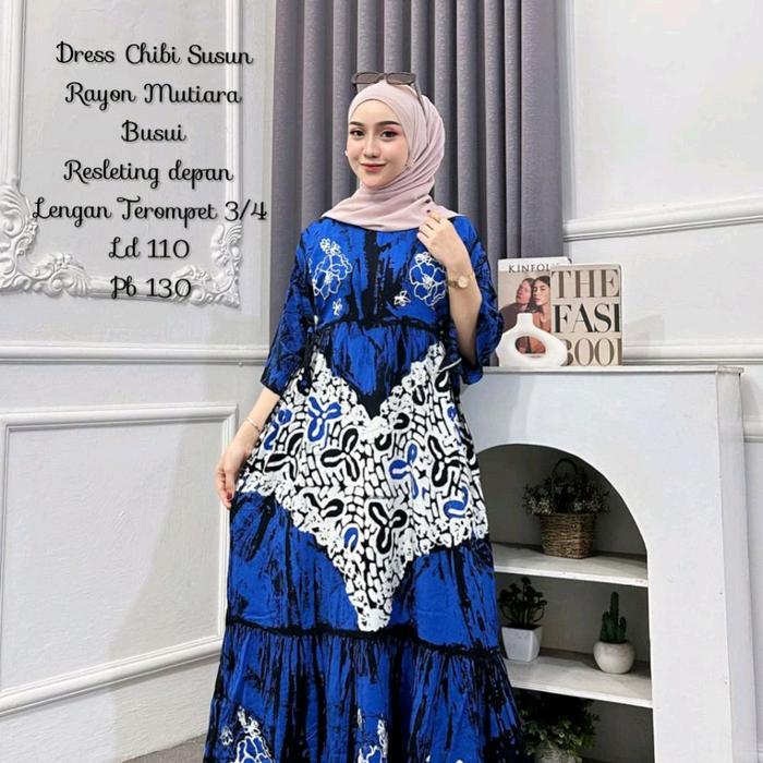 Dress Chibi Susun Rayon Mutiara Busui Gamis gami swanita tile tunik baju games Set jersey