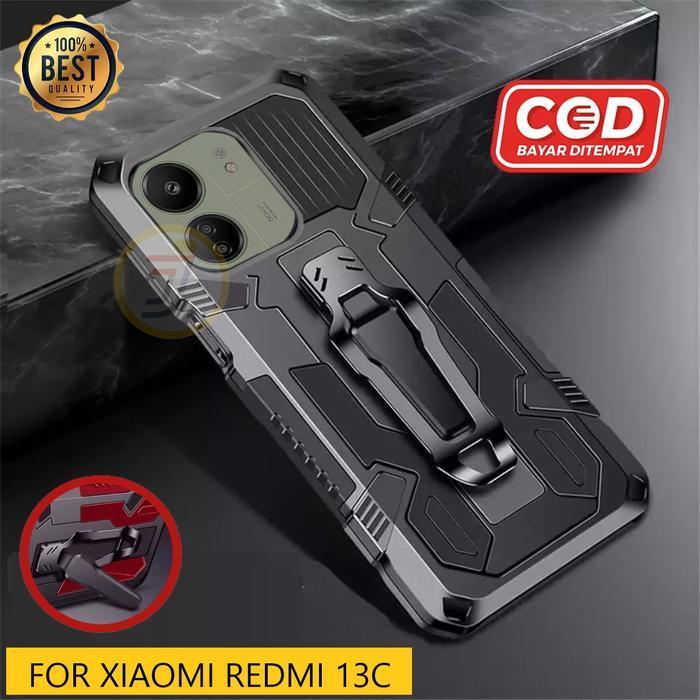 Casing Hp Xiaomi Redmi 13C Premium Casing Standing Belt Clip Hard Case Robot New Tpu Good Quality