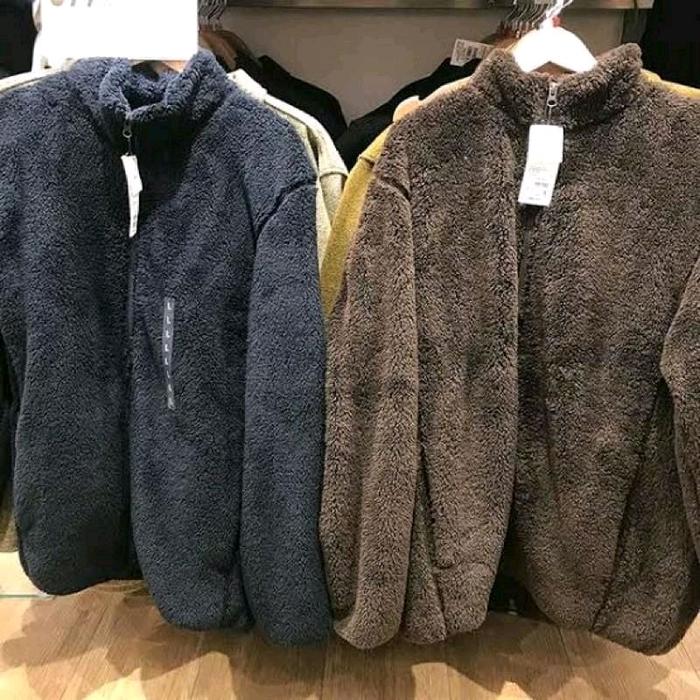 Jaket Fleece Bulu HnM Unisex Pria Wanita Musim Dingin Nyaman Panjang
