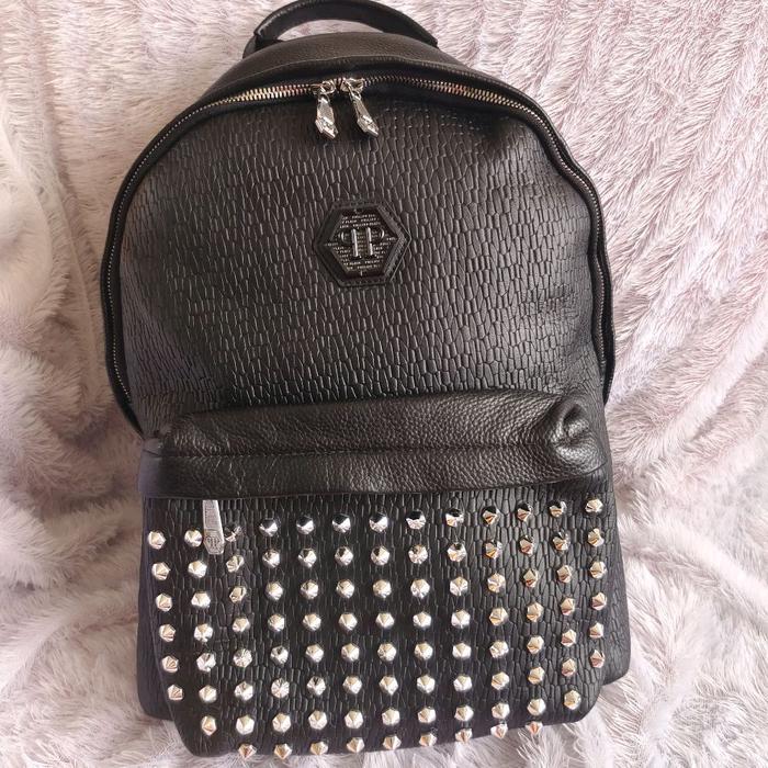ransel philipp plein otentik kulit asli hitam motif 03 Backpack Pria Wanita