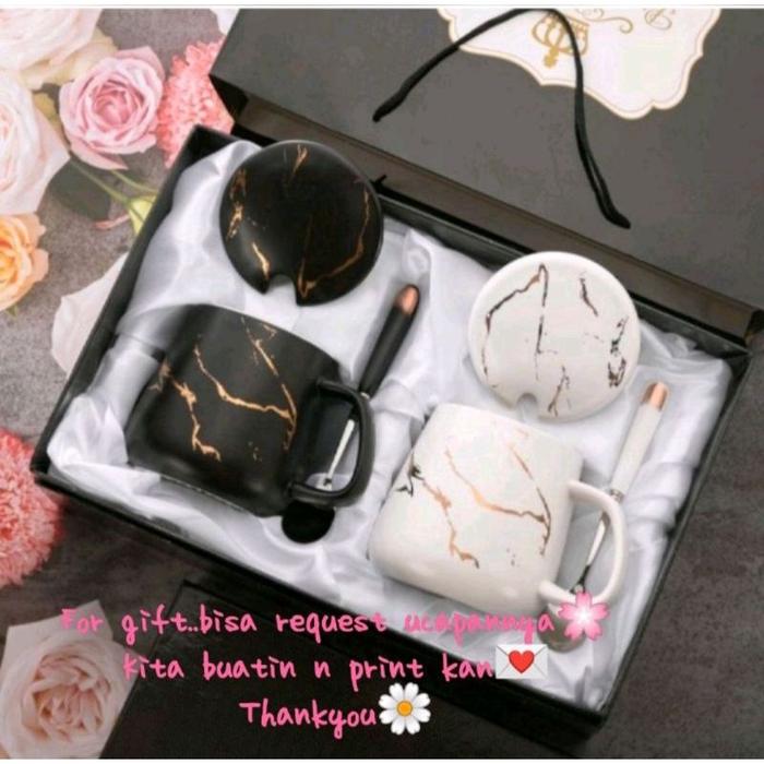 NomNom Hampers Gelas Marble Glass Couple / Canada Marble Mug Gift Box / Gelas Mug Marble Tutup / Ham