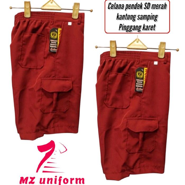 Celana Pendek SD MERAH Kantong Samping/Celana Pendek SD / Celana SD Merah pinggang karet