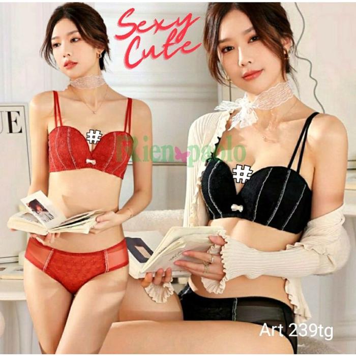 Bra dan Celana Dalam Set Lingerie Premium Tanpa Kawat Rien Paolo Model G String