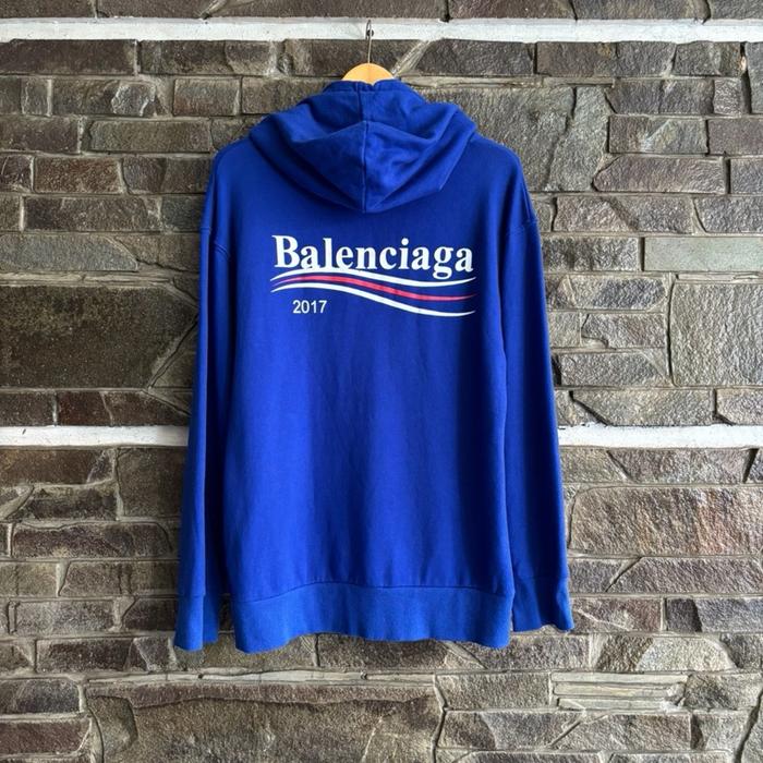 Balenciaga • 2017 Political Campaign Blue Pullover Hoodie Size L Luxury Original Preloved Used Secon