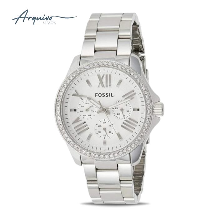 Jam Tangan Wanita Fossil Cecile Chronograph Silver Stainless Steel Mewah Original AM4481