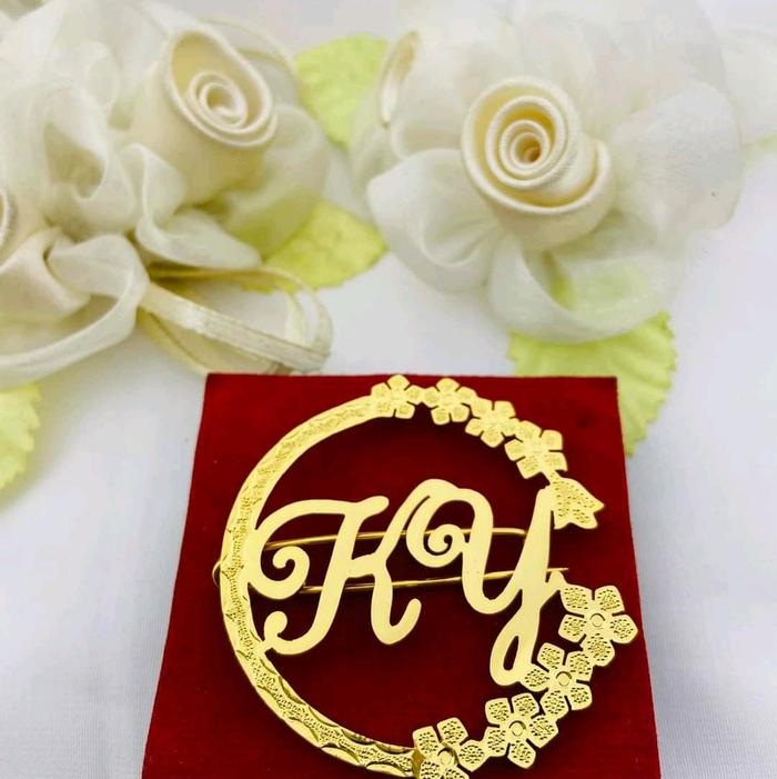 pin/Bros nama custom lapis emas Clips Silver Putih Gold Besi broshi jab