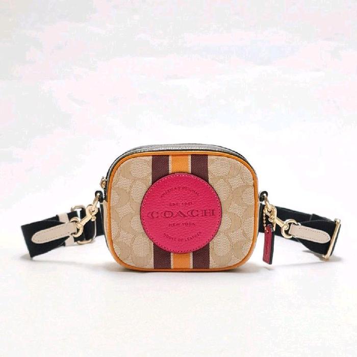 Tas Slempang Small Crossbody Original Coach 2835 Dempsey Mini Camera Bag Logo Khaki Electric Pink