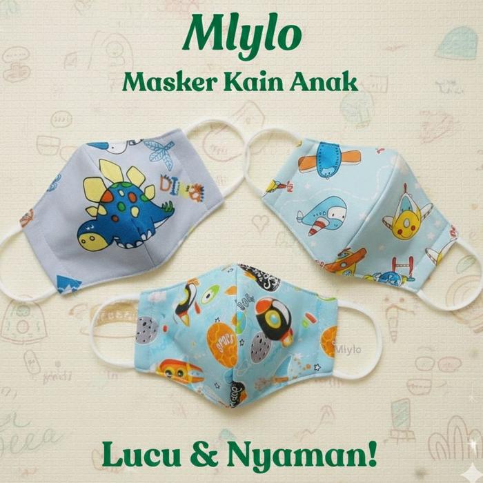 Masker kain anak 3ply non medis anak-anak premium breathable katun bisa dicuci karakter anak 3d isi 