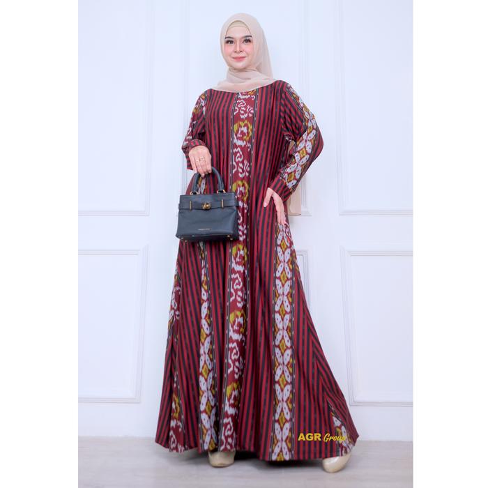 Gamis Wanita Marinem Bahan Calvin Jeans Motif Salur Size M L/XL LD 98 110 Baju Dress Muslim Cantik S