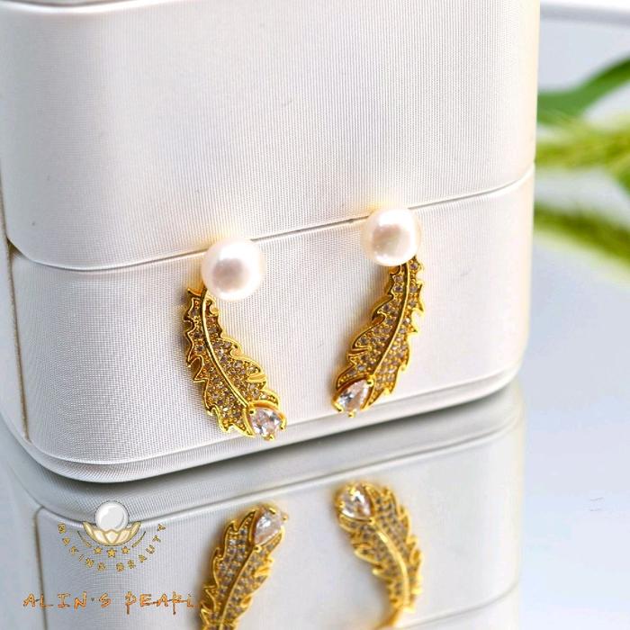 Anting mutiara asli juntai bulu yang classy dan elegant