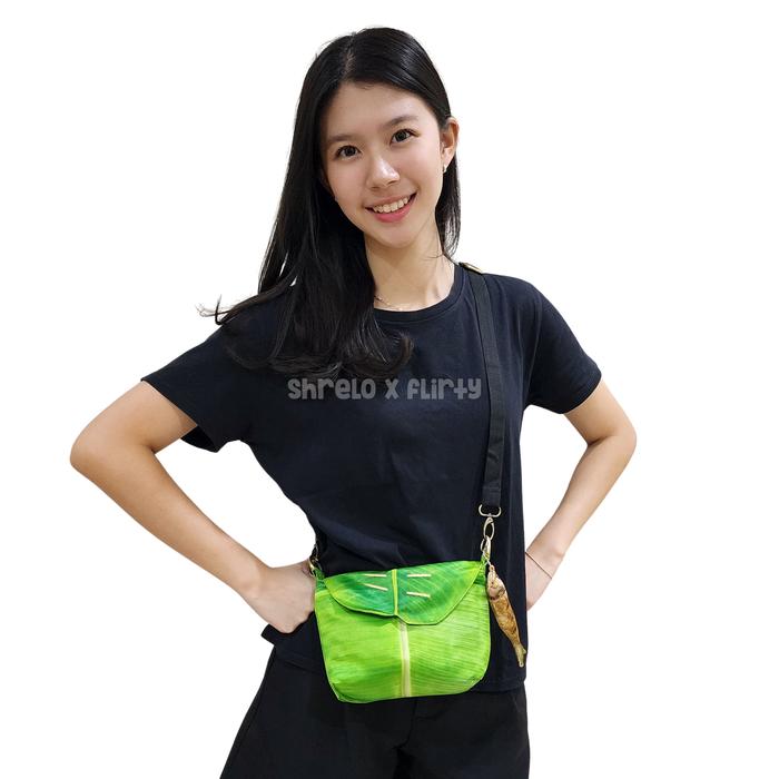 Tas Bahu Selempang Shrelo Shoulder Bag Nasi Uduk Liwet Motif Bungkus Daun Pisang Mini Bahan Kilap Ka