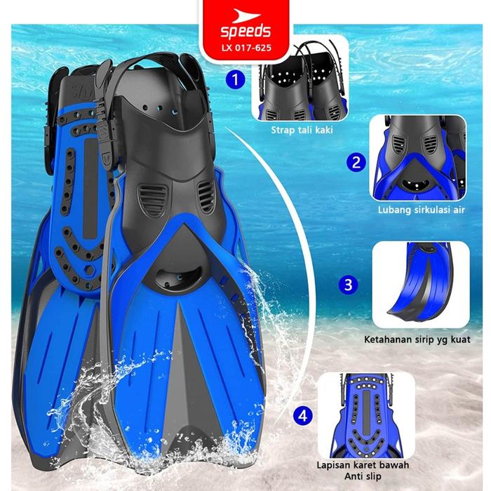 SPEEDS Kaki Katak Kaki Selam Diving Fin Alat Snorkling Fins Elastis Renang Perlengkapan Menyelam 017