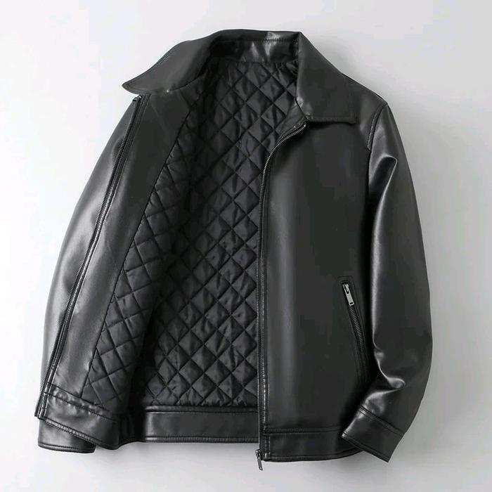 Jaket Semi Kulit Lapis Dakron Jahitan Rapi Pria Hitam Casual Dewasa Cowok - Wanita  Kain Nyaman Sant
