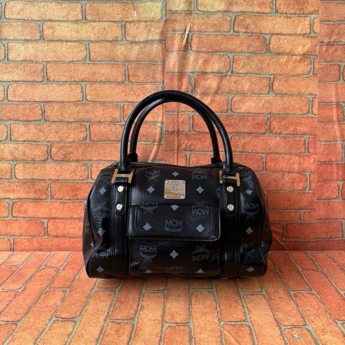 TAS TOP HANDLE KULIT WANITA MCM MUNCHEN SECOND BRANDED HITAM / TAS JINJING WANITA MCM KULIT ASLI SEC