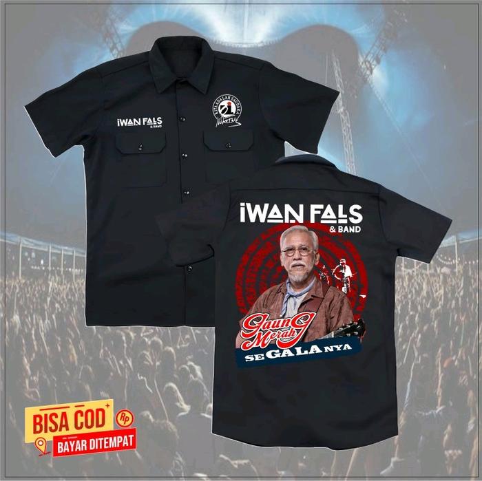 KEMEJA WORKSHIRT PDH MUSIK IWAN FALS GAUNG MERAH SEGALANYA TOUR 10 KOTA | KEMEJA MUSIK PRIA Hitam