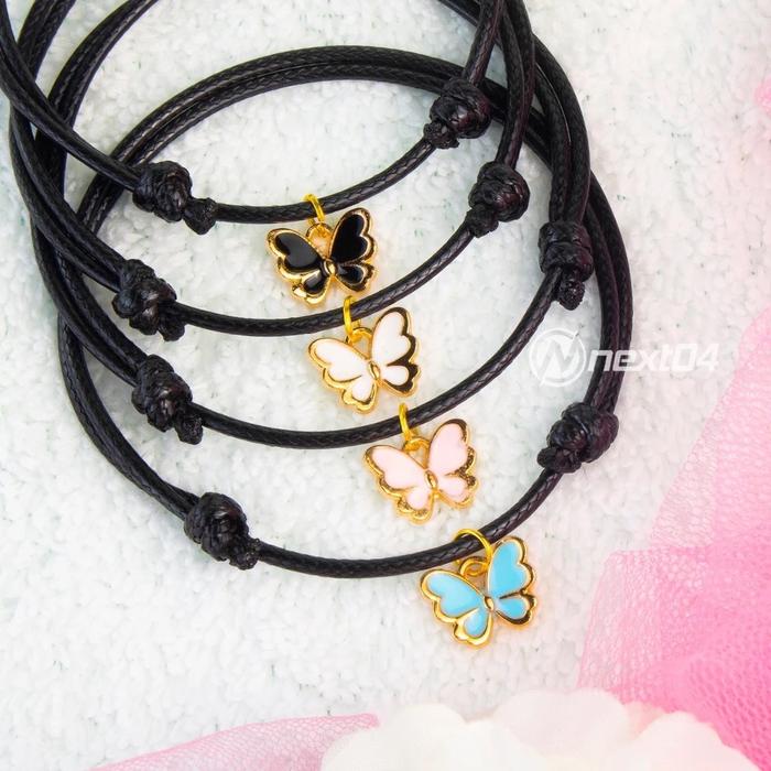 Gelang Couple Sahabat 3 Orang Kupu-kupu Tali Korea Hitam Polos - Bracelets