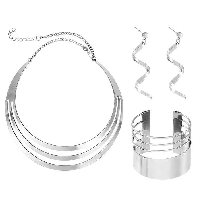 DIEZI Punk Gold Silver Color Choker Torques Necklace Earrings Bangles Set For Women Fashion Vintage 