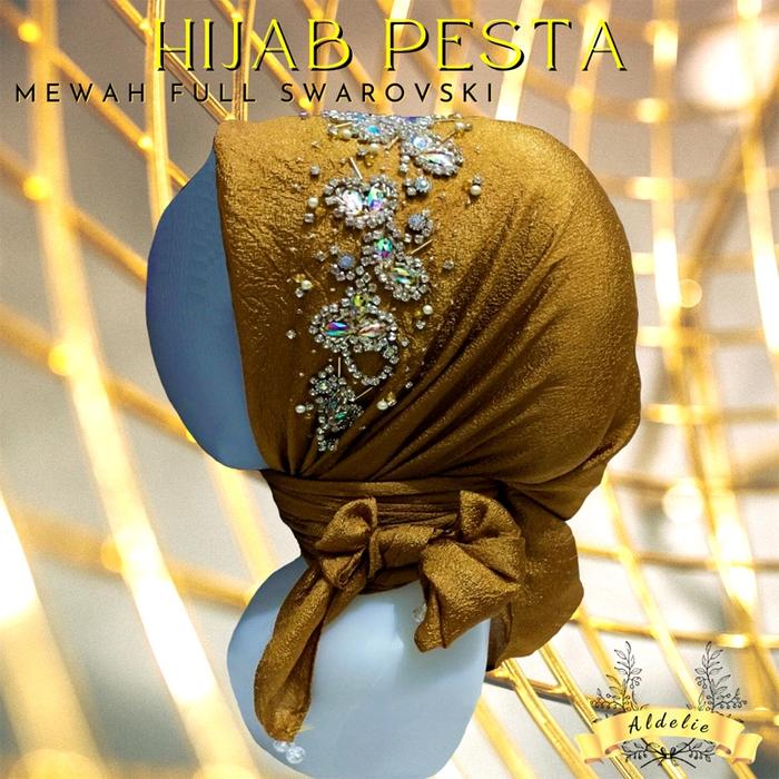 Hijab Pesta Segi Empat Mewah Terbaru Motif Payet Swarovski Premium Jilbab Kondangan Elegan Glamour I