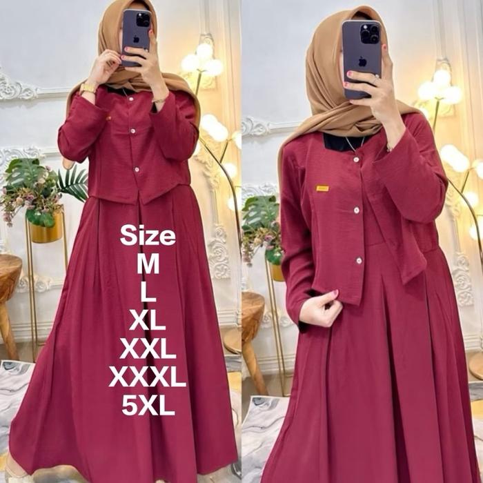 Baju Atasan Wanita Gamis Set Rompi Gamis Wanita Terbaru Kekinian Viral 2024 Gamis Wanita Jumbo LD 14