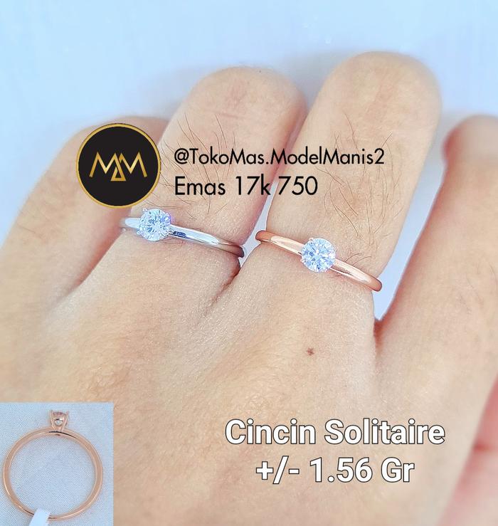 Cincin Solitaire Polos Emas Putih Rosegold 750 kadar 17k