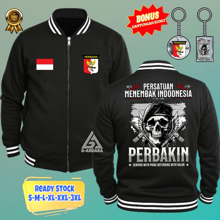 JAKET VARSITY PERBAKIN PERSATUAN MENEMBAK INDONESIA NEW DESIGN CASUAL BAHAN COTTON PREMIUM FREE GANT