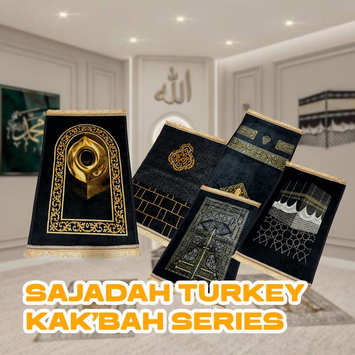 Sajadah Turkey Busa Tebal Halus anti Slip Motif Gambar Kakbah, Hajar Aswat Makkah