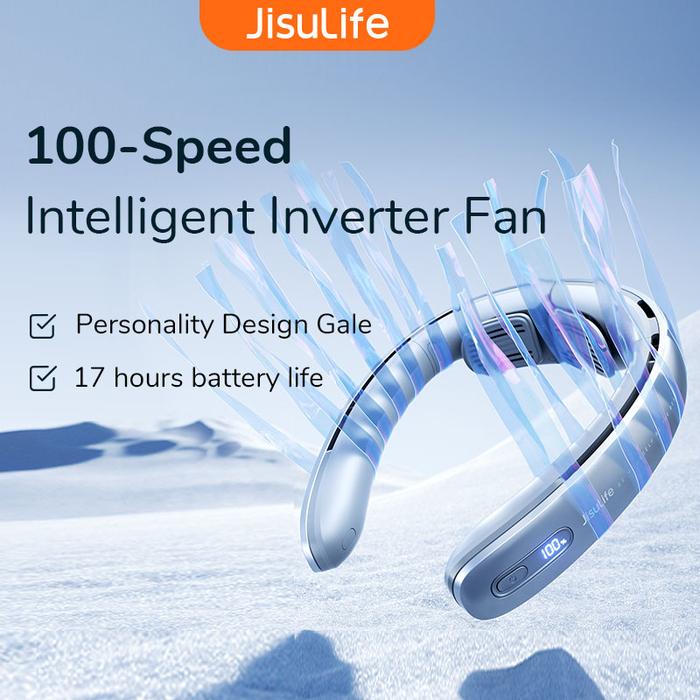 JISULIFE Portable Neck Fan，100 Speed Wind，5000mah Battery，17 Hour