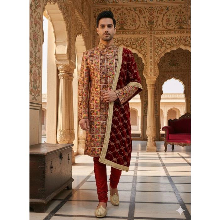sherwani pengantin pria baju india ready ya Cotton Silk Celana