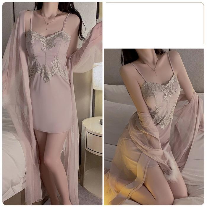 Setelan Tidur Lingerie Wanita Elegan Bahan Satin Premium M L XL