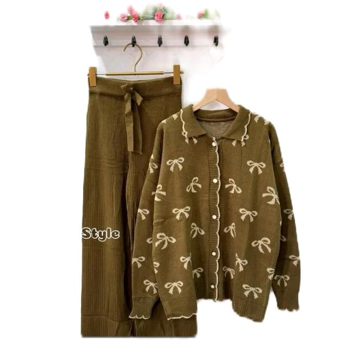 Setelan Rajut Cardigan Wanita Daria Coqueette dari Harira dengan Atasan Celana Panjang Outer Casual 
