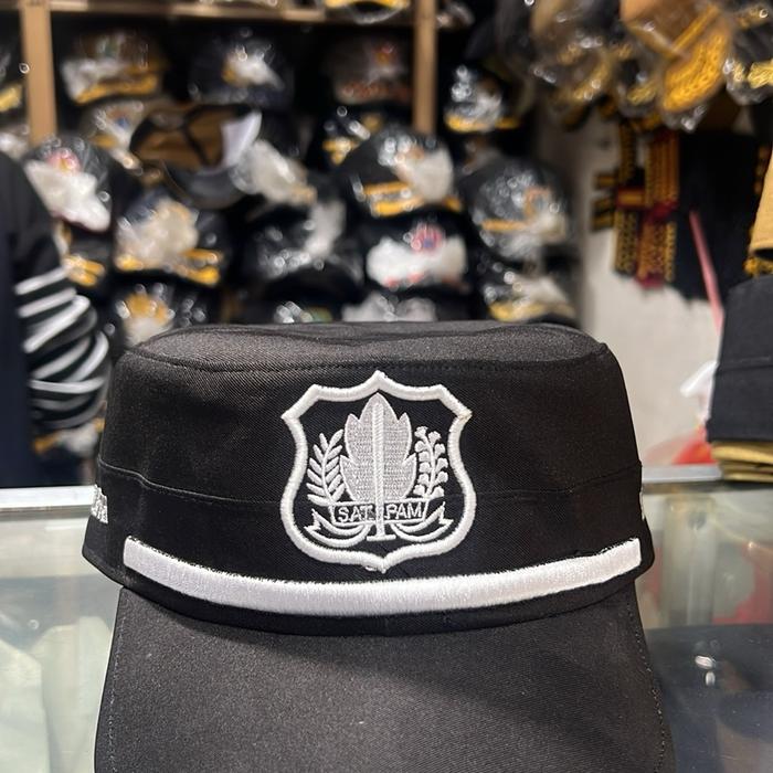 Topi komando Satpam / Security Hitam Logo list