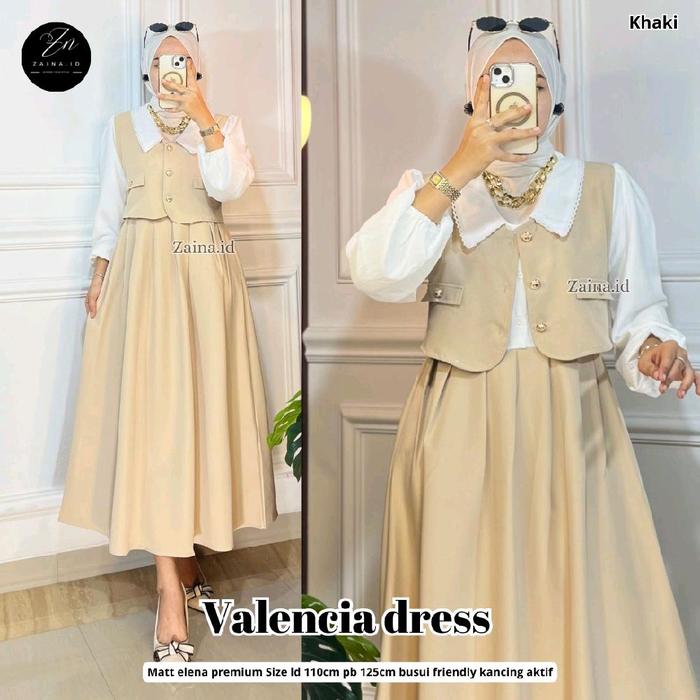 Valencia Dress Model Crop Lengan Kembung Bahan Elena Premium Casual Wanita Baju Panjang Remaja Kanci