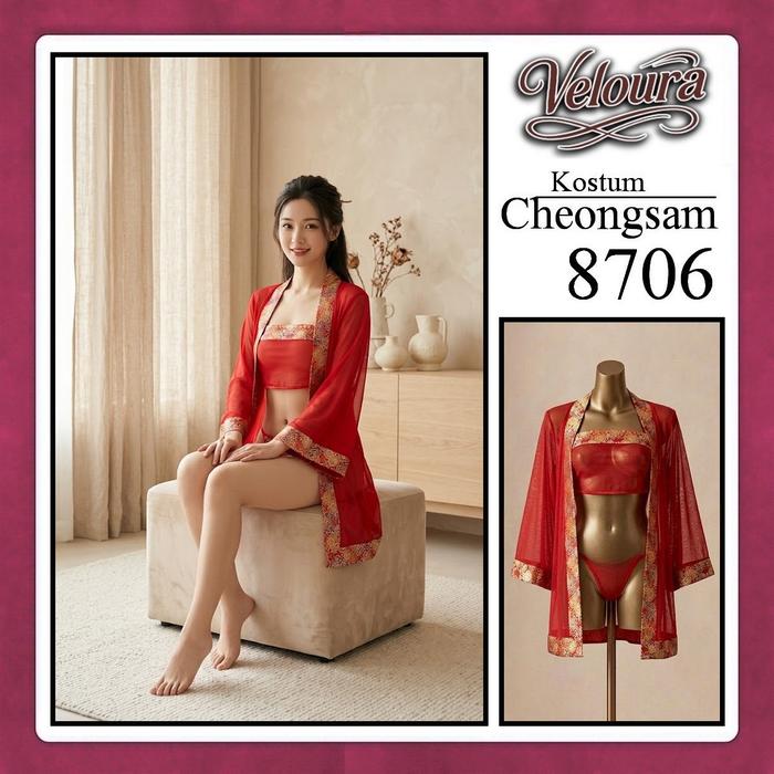 Veloura Pakaian Chongsam Mini - 8706 - Kostum Lingerie Sexy Dress model Baju China Cheongsam