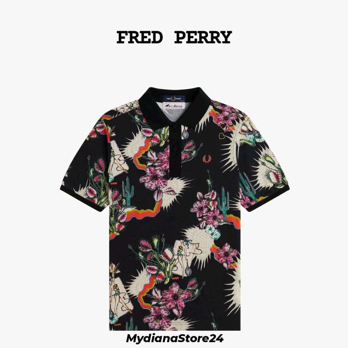 FRED PERRY WOMENS - FRED PERRY PRINTED FRED PERRY SHIRT - BLACK