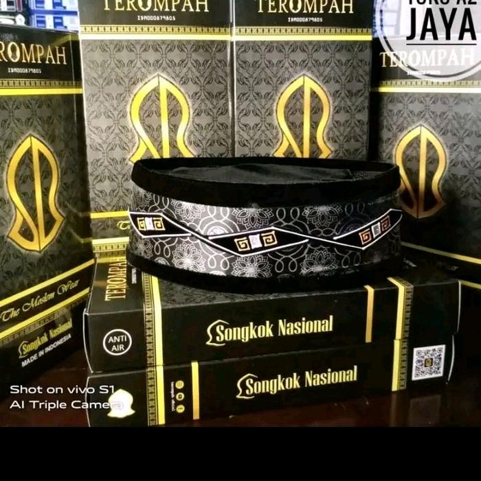 Kopiah Terompah motif  Klasik Batik Dewasa Muslim- Songkok Hitam Unik