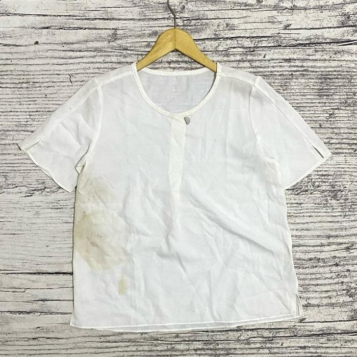 Blouse blus atasan wanita cewek perempuan lengan pendek putih polos basic motif kulit jeruk Marzo se