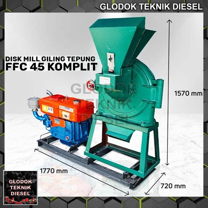 Mesin Giling Tepung Disk Mill FFC 45 + Penggerak Diesel Solar 24 PK HP Penepung FFC45 TERBAIK