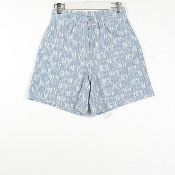 Celana MLB NY MONOGRAM WHITE LINE DENIM LIGHT BLUE SHORT PANTS 100% ORIGINAL