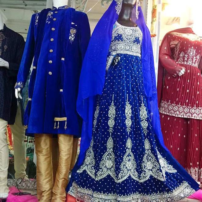 #TjM186 Couple Set Sepasang Baju India Bludru Baldu Royal Blue kostum Costume Jodha Akbar Zee Bollyw